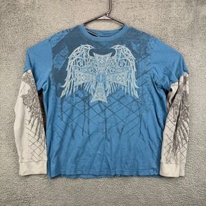 Helix Mens Long Sleeve Graphic Emo Grunge Y2k T Shirt Wing Cross Size Large